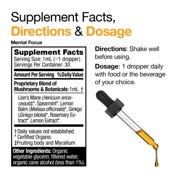VitaMedica Mental Focus Mushroom Extract Supplement Facts